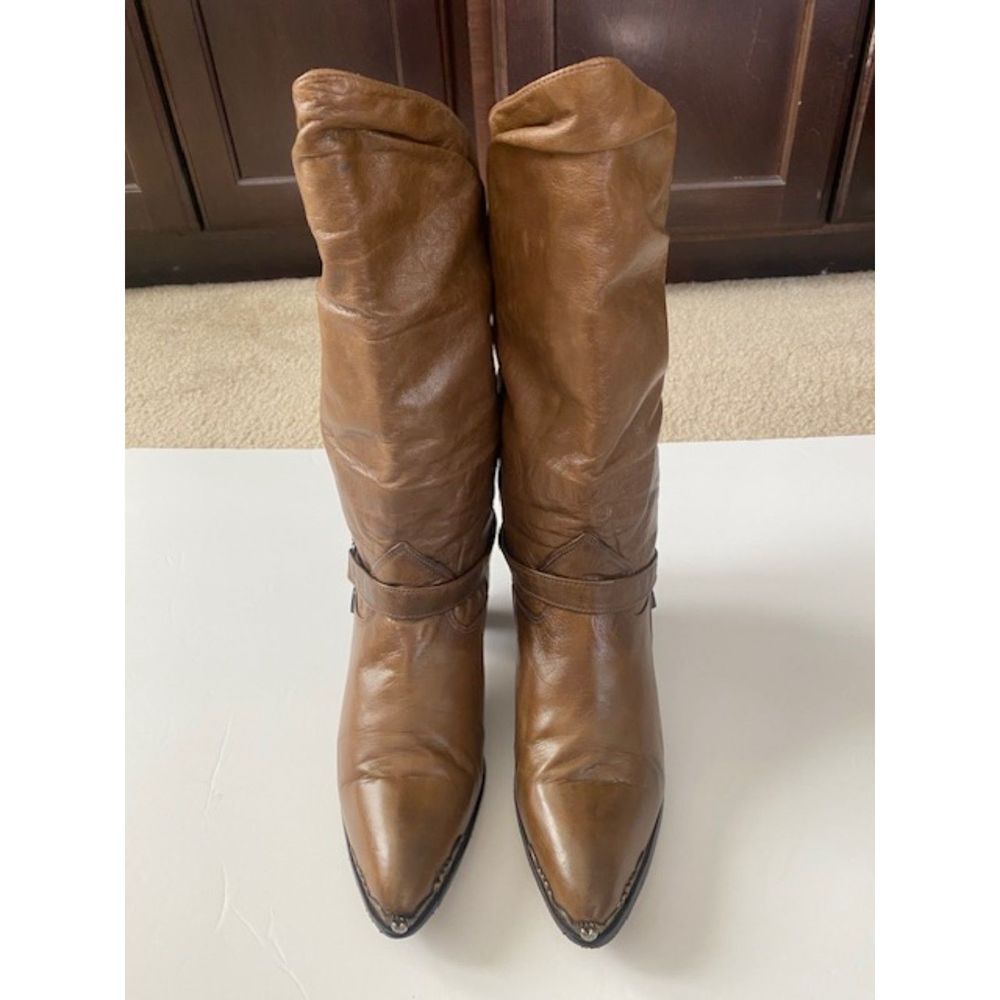 Vintage Zodiac Western Leather Slouch Heeled Boots Sz 9